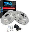 TRQ Performance Front Ceramic Brake Pad and Rotor Set Coated Drilled Slotted Compatible with 08-12 Mercedes-Benz C300 without Sport Package 12-15 Mercedes-Benz C250 without Sport Package