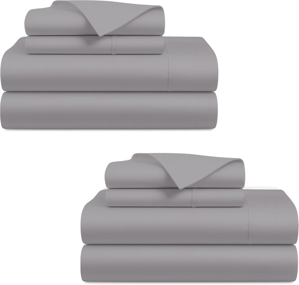 Bluemoon Homes Egyptian Cotton Sheets King Size Pack of 2-4 Piece Sheet Set All Around Elastic 18' Deep Fitted Sheet, Extra Soft Bed Sheets - Light Grey King Bedding Set