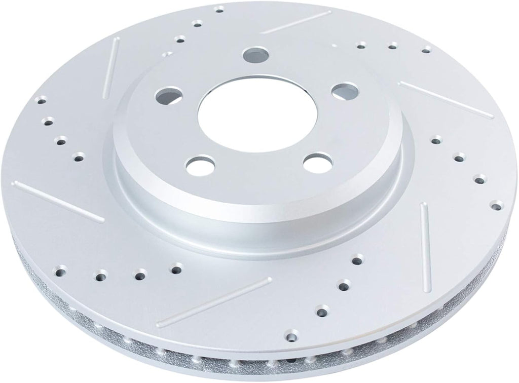 TRQ Performance Front Ceramic Brake Pad and Rotor Set Coated Drilled Slotted Compatible with 0709 Dodge Charger V6 3.5L RWD with 320 mm Diameter Front Rotors 0509 Chrysler 300 Limited RWD