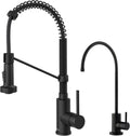 KRAUS Bolden Commercial Style Pull-Down Kitchen Faucet and Purita Water Filter Faucet Combo in Matte Black, KPF-3121-FF-100MB