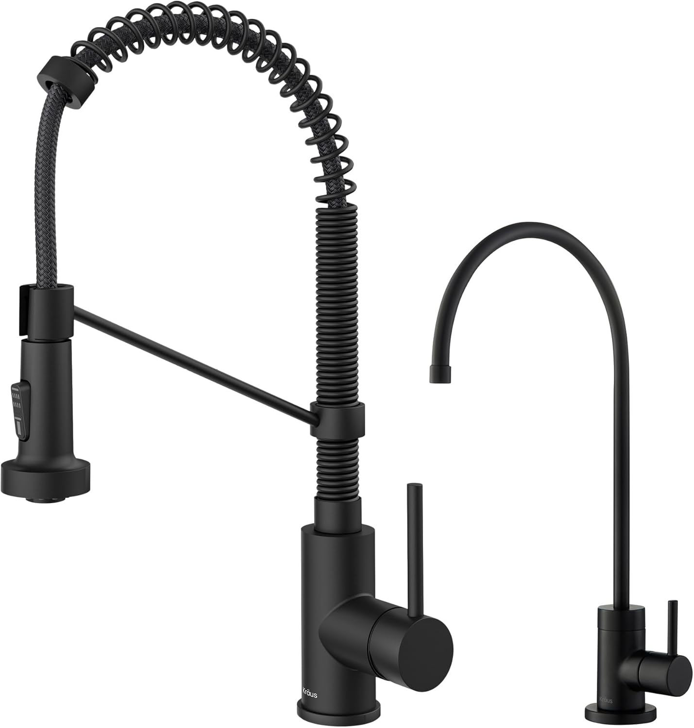 KRAUS Bolden Commercial Style Pull-Down Kitchen Faucet and Purita Water Filter Faucet Combo in Matte Black, KPF-3121-FF-100MB