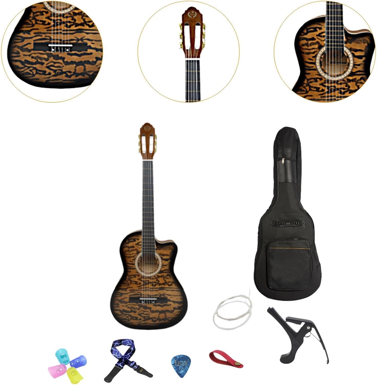 Acoustic Guitar for Beginners - Portable Travel Guitar with Steel Strings, Compact Size for Easy Learning and Performance- Dark Yellow