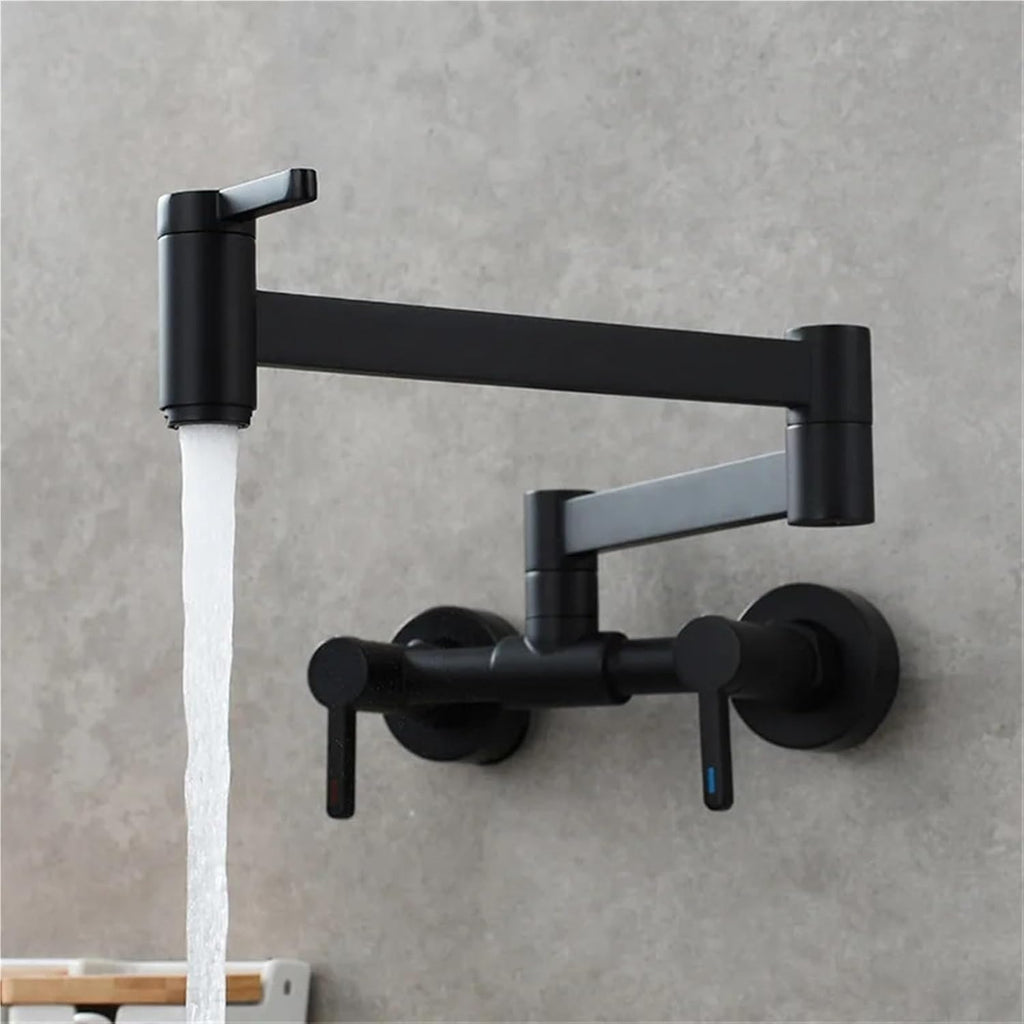 Pot Filler Tap Wall Mounted Foldable Kitchen Faucet Hot and Cold Single Hole Sink Tap Rotate Folding Spout(Brushed Gold B)