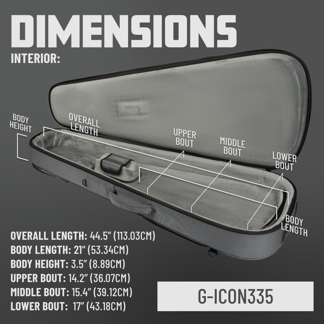 Gator Cases ICON Series Premium Weather Resistant Gig Bag for 335-Style TSA Luggage Lock-Friendly Zipper Pulls, Grey (G-ICON335-GRY)