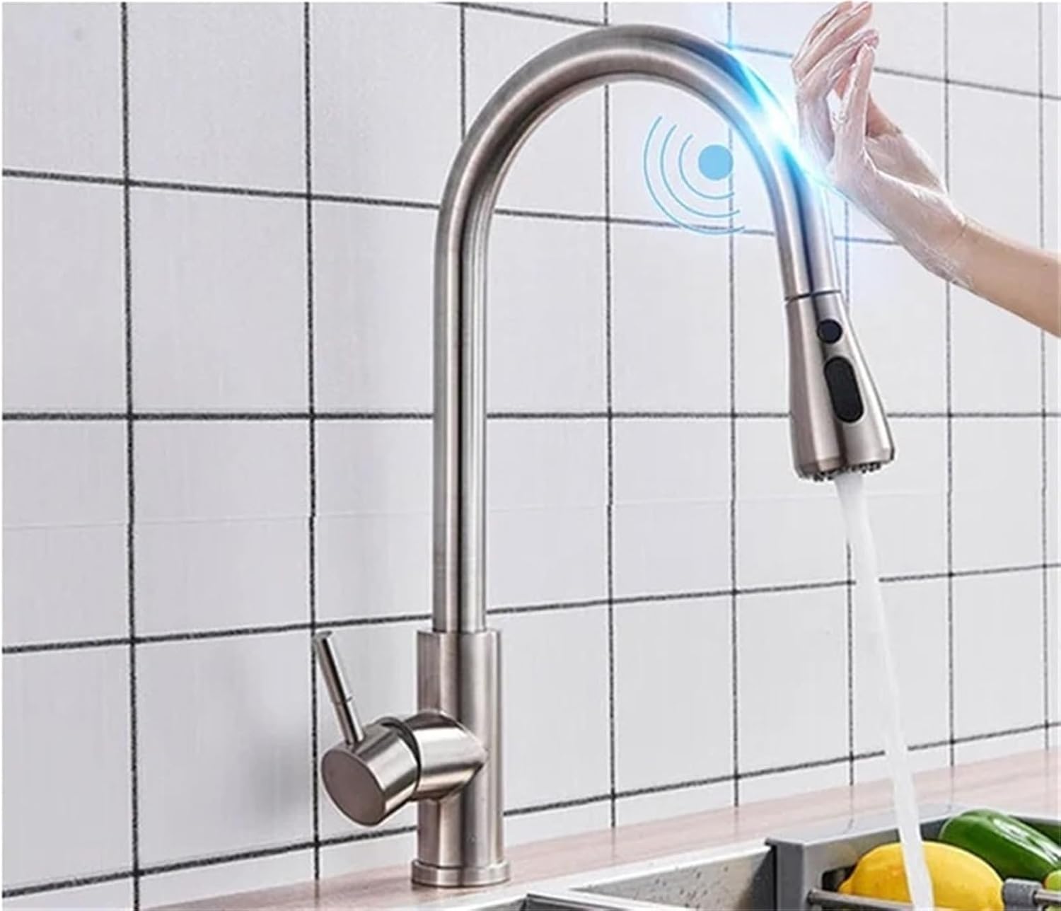 Smart Induction Touch Kitchen Faucets Deck Mount Pull Out Sensor Automatic Hot and Cold Water Mixer Faucet(Brushed Nickel)