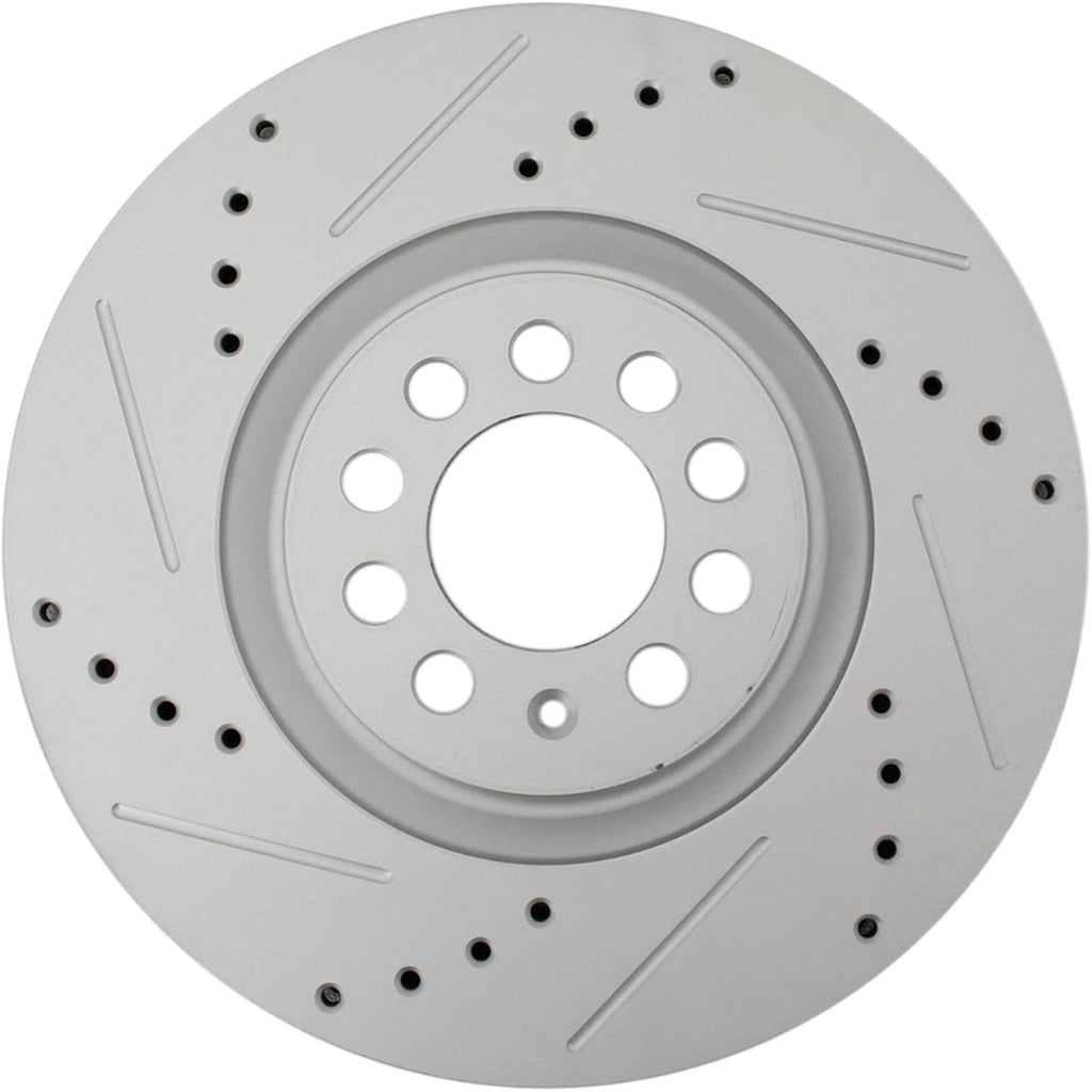 TRQ Performance Front Brake Pad and Rotor Set Ceramic Slotted Drilled G-Coated Compatible with 2000-2006 Audi TT 2000-2006 TT Quattro 2002-2003 Volkswagen Golf