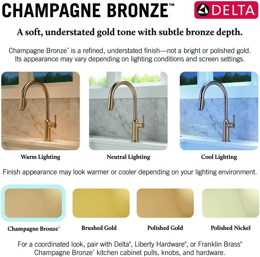 Delta Modern Brushed Gold Single Hole Bar Sink Faucet, Single Handle Prep Sink Faucet, Champagne Bronze 14882LF-CZ