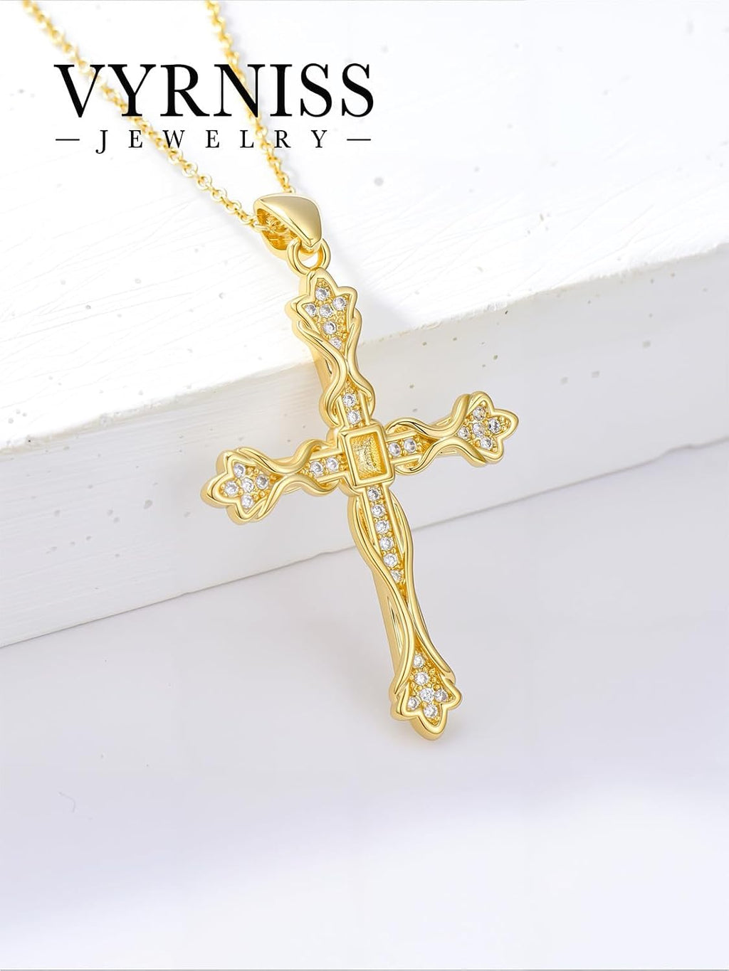 18K Gold Cross Pendant for Women Gold Cross Necklace 18K Gold Jewelry Religious Gift