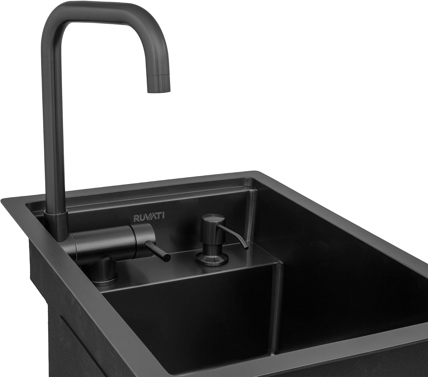Ruvati 20 inch Gunmetal Black Stainless Steel RV Sink With Concealed Faucet and Soap Dispenser - RVH8272BL