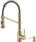 KRAUS Spot Free Bolden™ 18-Inch Commercial Kitchen Faucet with Soap Dispenser in All-Brite™ Antique Champagne Bronze Finish