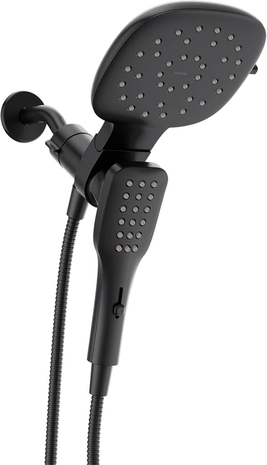 Moen Verso Matte Black Infiniti Dial Square Standard Shower Head With Detachable Hand Shower Combo, 7-Inch Spray Head, 220C4EPBL