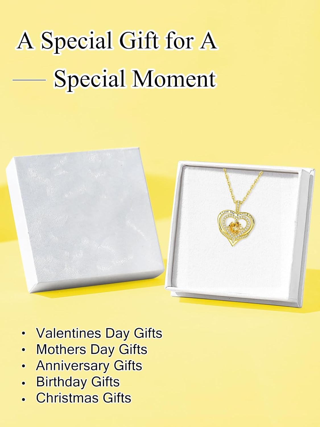 14K Gold Heart Necklaces for Women with Birthstone Pendant ，Double Hearts Necklace Jewelry Gift for Girlfriend Mom Anniversary Birthday Adjustable Chain 18' + 2' 'I Love You Always & Forever