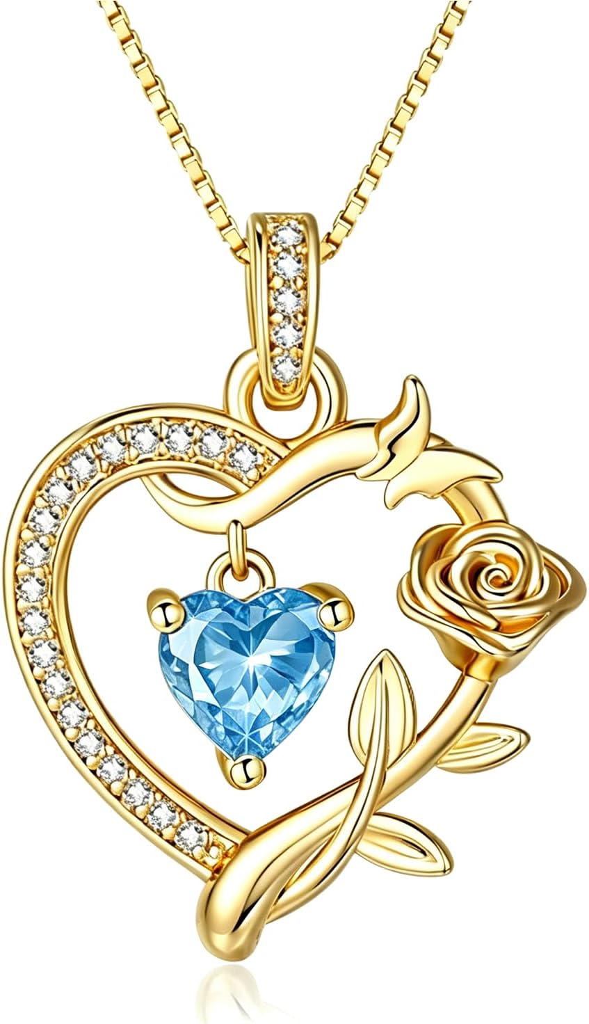 HeartMelody Heart Necklaces for Women Gold,14k 18K White Gold Plated Dainty Rose Butterfly Necklace with Garnet Birthstone Pendant Necklace Everyday Jewelry Birthday Christmas Gifts for Women Mom Her