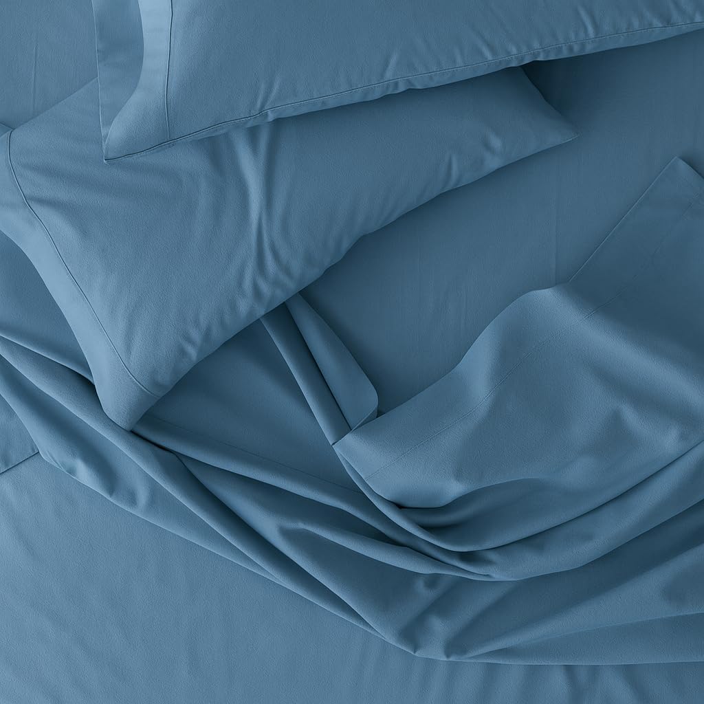 Peru Pima 415 Thread Count Percal Twin Sheet Set - 100% Peruvian Pima Cotton, 3 Piece (Flat, Fitted, 1 Pillowcase) - Cooling, Crisp, Deep Pocket, Hotel Quality Bedding - Light Denim