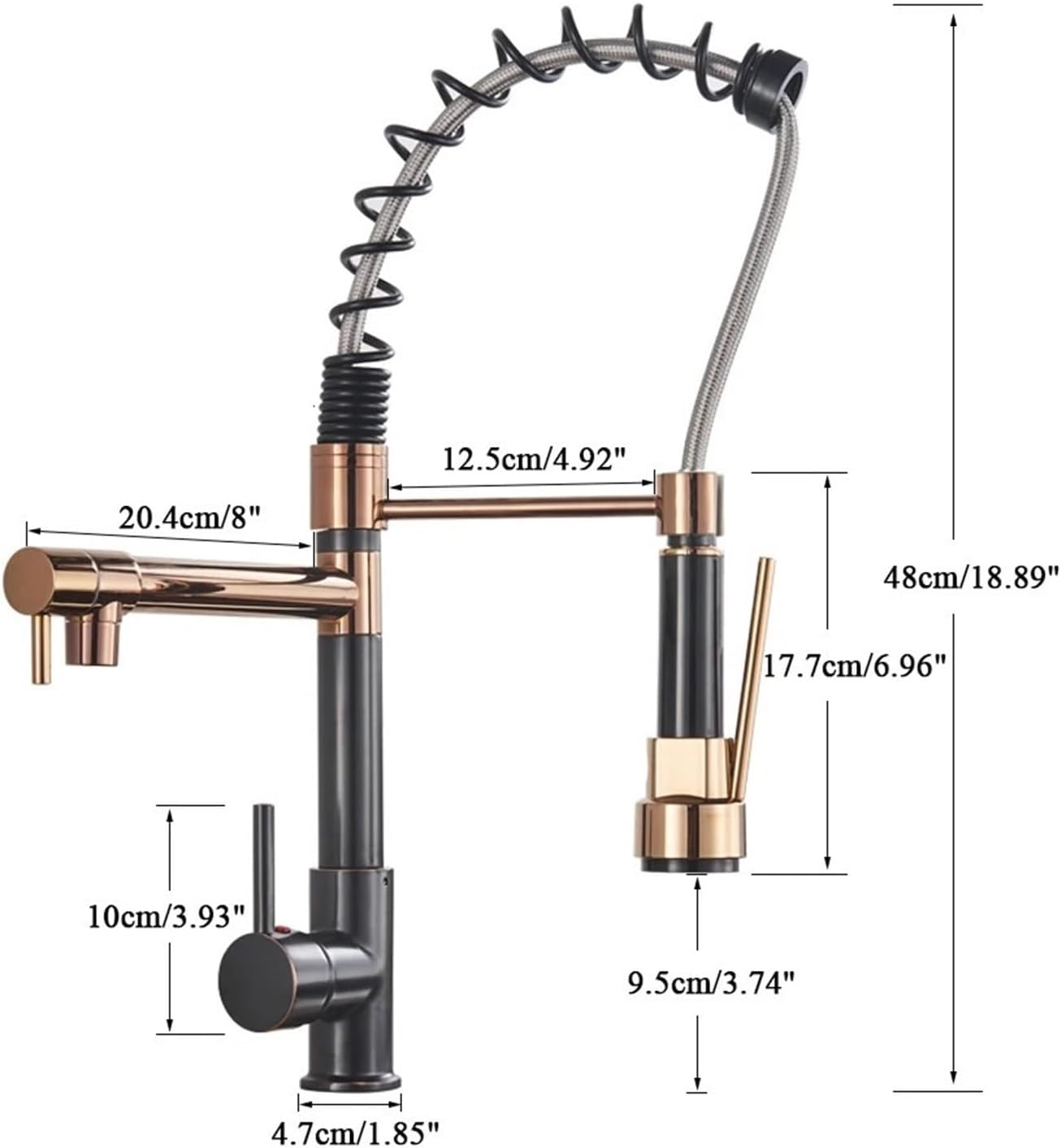 Kitchen Spring Faucet Pull Down Pull Out Dual Spouts 360 Rotation Cold and Hot Water Single Handle Mixer Tap(Rose Gold Long)