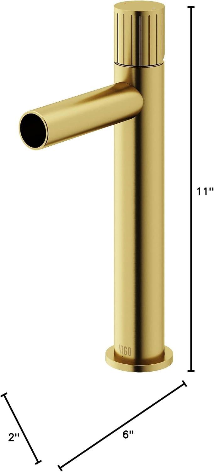 VIGO Ashford Single-Handle Single-Hole Mount Vessel Bathroom Sink Faucet, 11-Inch, Matte Brushed Gold, Modern Design, Solid Brass, 1.2 GPM WaterSense & Ceramic Disc Valve, Corrosion-Resistant