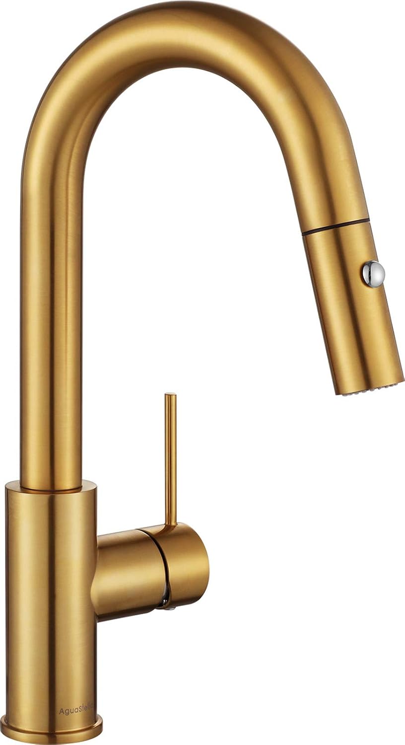 AguaStella AS59BG Brushed Gold Brightly Bar Faucet or Prep Kitchen Sink Faucet with Pull Down Sprayer and Single Handle