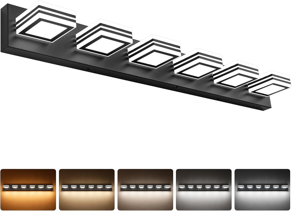 SOLFART Modern Black Vanity Lights Fixtures: 6 Lights Acrylic LED Matte Black Vanity Lights for Bathroom 39inch 5CCT