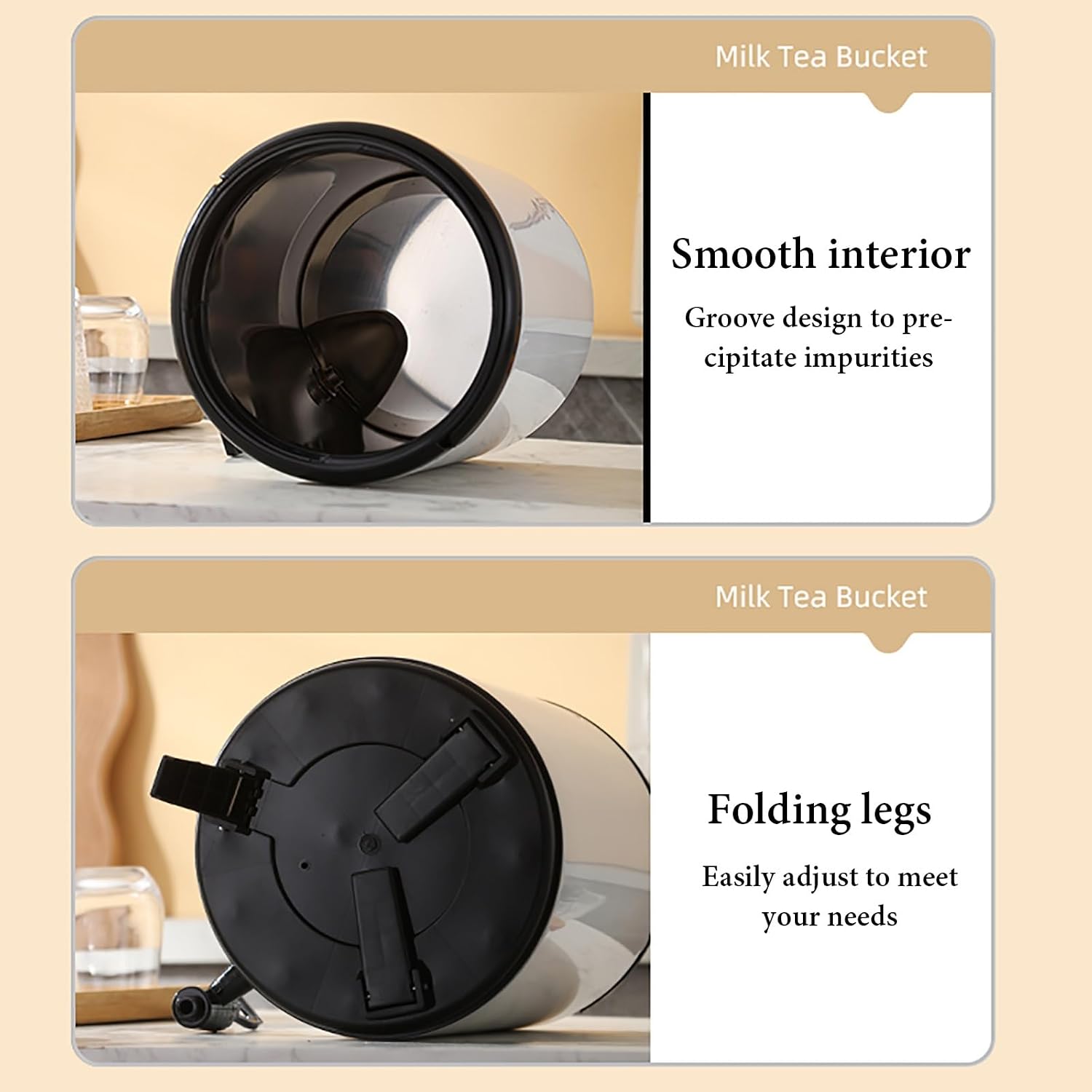 NEONMAN Commercial Insulation Barrel, Keeps Water Hot or Cold Large Capacity (6L-16L) Foldable Stand Resin Faucet Leak-proof Seal, Suitable for a Variety of Beverages(Black,8L)