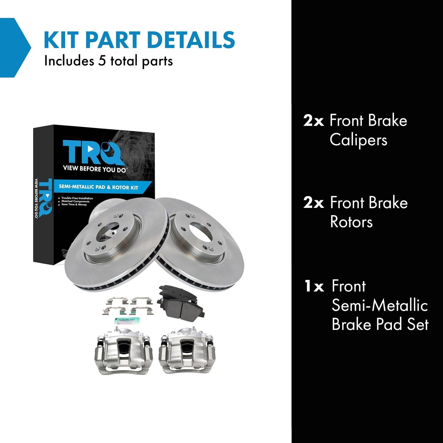 TRQ Front Brake Pad and Rotor Set Semi Metallic Vented Rotors Calipers Compatible with 2011-2015 Hyundai Sonata 2011-2016 Kia Optima