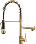 Brushed Gold Kitchen Faucet with Pull Down Sprayer, AIMADI Commercial Gold Kitchen Sink Faucet Single Handle Spring Two Nozzles Faucets
