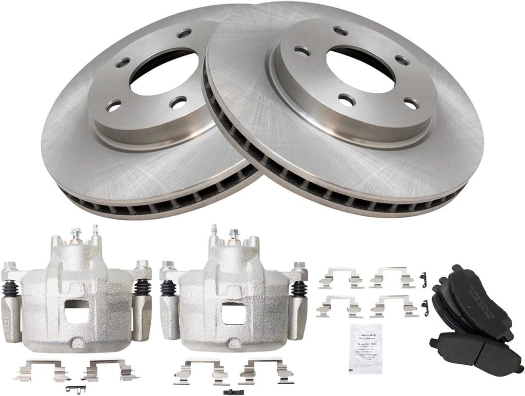 TRQ Front Brake Pad and Rotor Set Semi Metallic Vented Rotors Calipers Compatible with 2007-2012 Dodge Caliber