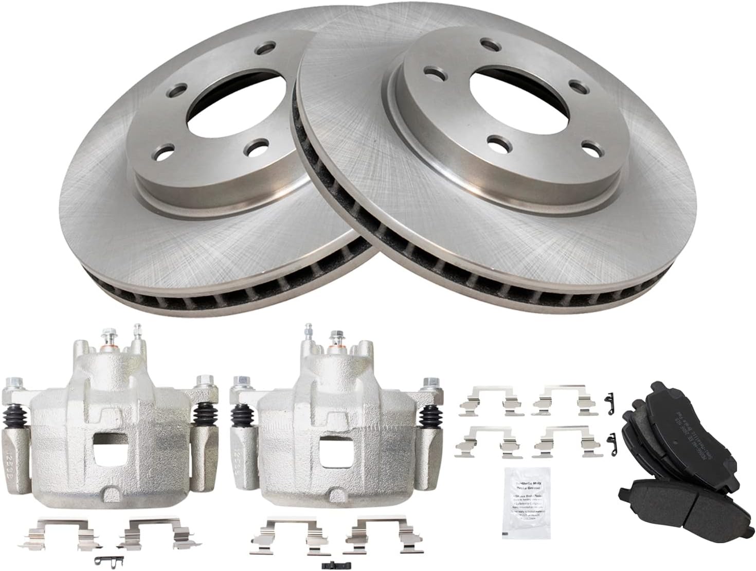 TRQ Front Brake Pad and Rotor Set Semi Metallic Vented Rotors Calipers Compatible with 2007-2012 Dodge Caliber