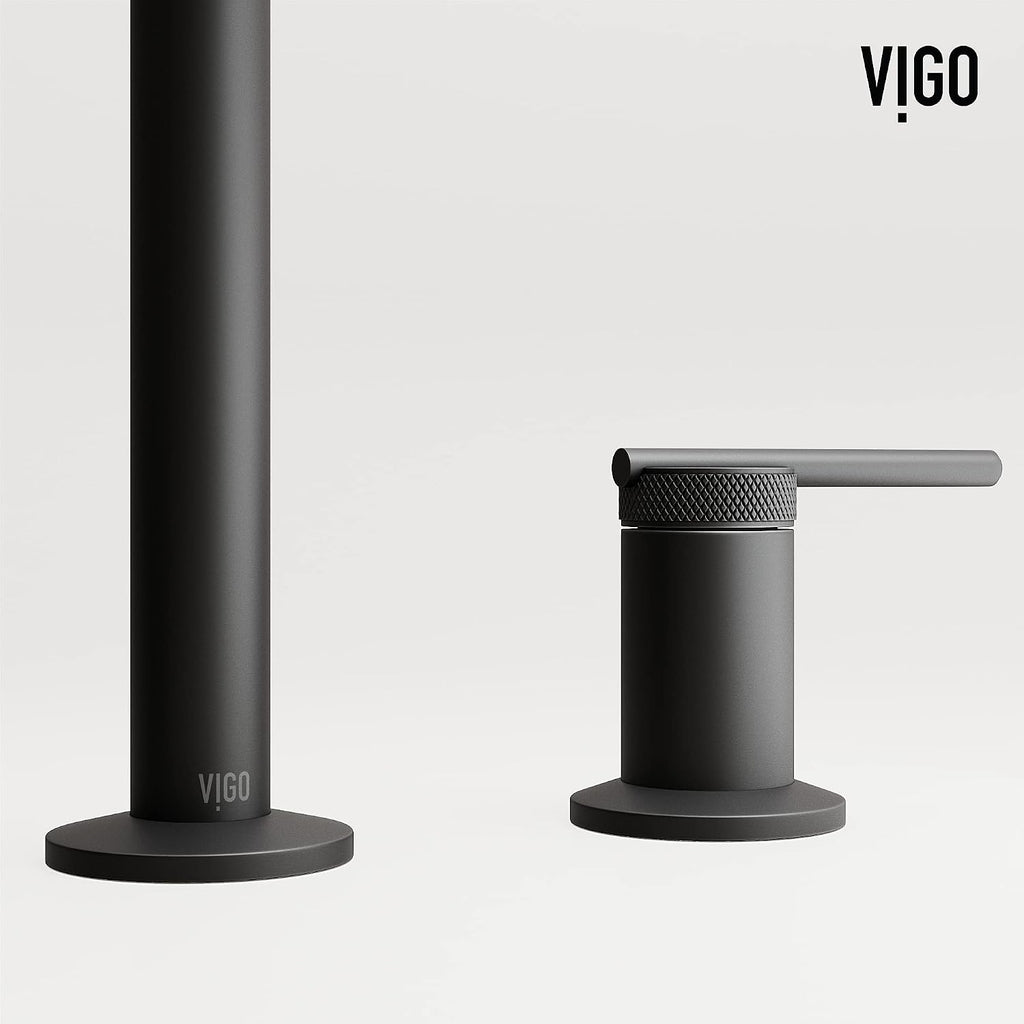 VIGO Sterling Two-Handle Three-Hole Mount Widespread Bathroom Sink Faucet, 7-Inch, Matte Black, Modern Design, Solid Brass, 1.2 GPM WaterSense & Ceramic Disc Valve, Corrosion-Resistant