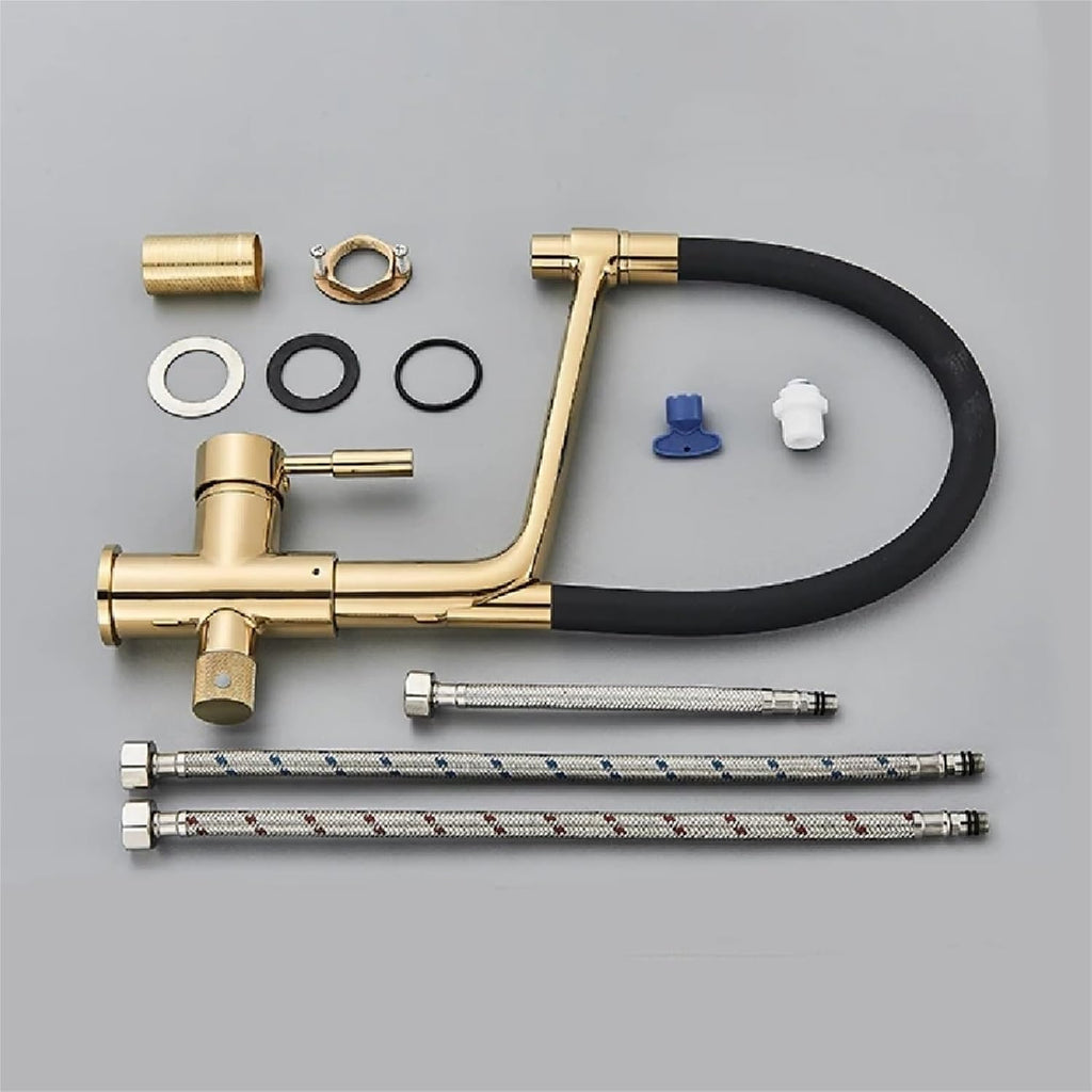 Filter Kitchen Faucet Dual Spout Drinking Water Faucet Mixer 360 Degree Rotation Hot Cold Water Tap(Golden)