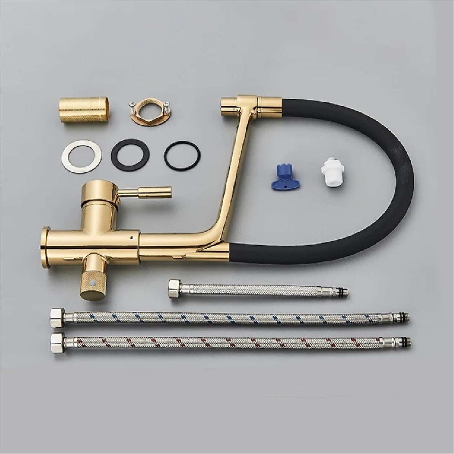 Filter Kitchen Faucet Dual Spout Drinking Water Faucet Mixer 360 Degree Rotation Hot Cold Water Tap(Golden)