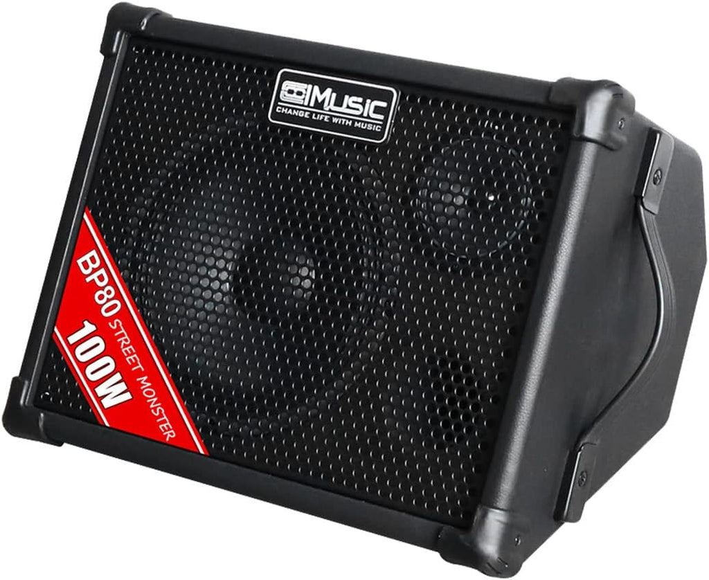 Coolmusic BP80 Battery Powered Acoustic Guitar Amplifier- Portable Bluetooth Speaker 100W, 6 Inputs,3 Band EQ,Black(3-Year Warranty)