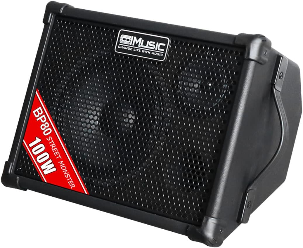 Coolmusic BP80 Battery Powered Acoustic Guitar Amplifier- Portable Bluetooth Speaker 100W, 6 Inputs,3 Band EQ,Black(3-Year Warranty)