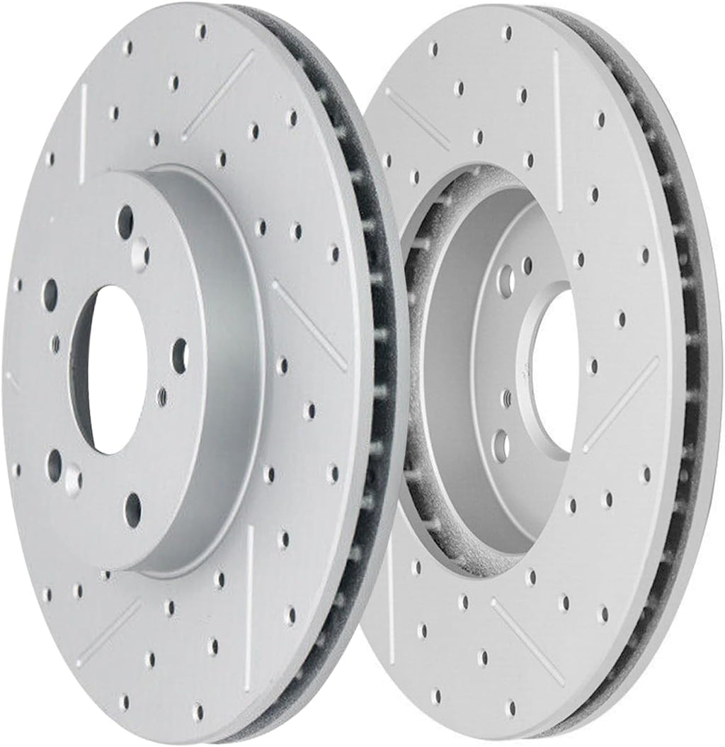 Detroit Axle - 10pc Brake Kit for 2014-2020 Acura RLX, Drilled and Slotted Disc Brakes Rotors 2015 2016 2017 2018 2019 Ceramic Brake Pads Replacement: 12.28' inch Front and 12.20' inch Rear Rotors