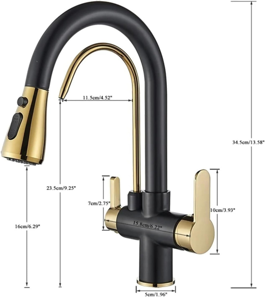 Smart Sensor Pure Water Kitchen Faucet 2 Model Spout Taps Deck Mount Daul Handle Filtered Cold Hot Water Mixer(Black)