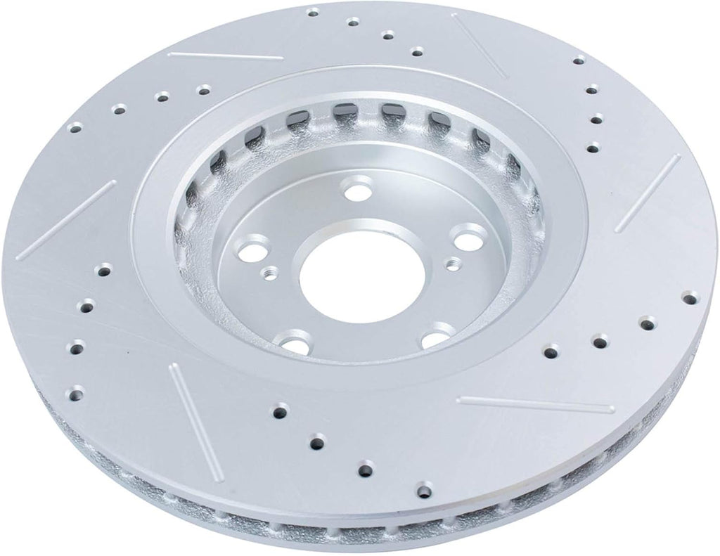 TRQ Performance Front Ceramic Brake Pad and Rotor Set Drilled Slotted Coated Compatible with 08-19 Toyota Highlander 11-20 Sienna 10-15 Lexus RX350 10-15 RX450h 15-17 NX200t 18-21 NX300 15-20 NX300h