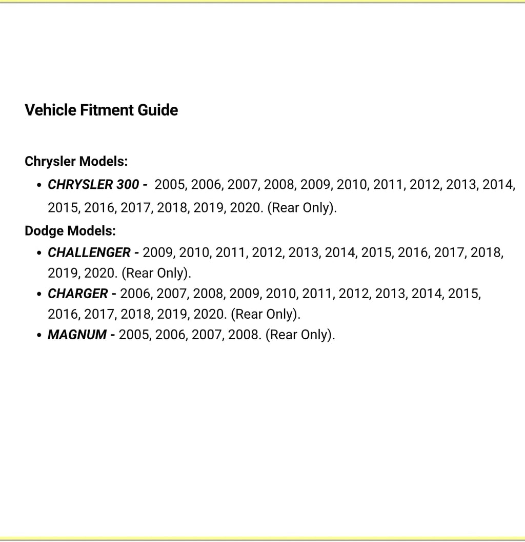 Goodyear | Premium Rear Rotors (2) and Brake Pads (4) for Chrysler 300 (2005-2020); Dodge Challenger (2009-2020); Charger (2006-2020); Magnum (2005-2008).