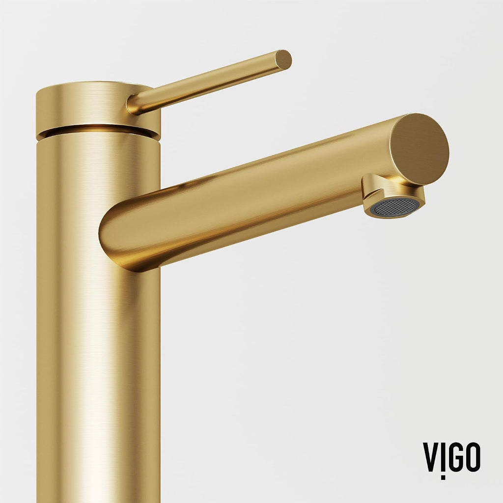 VIGO Jewel Single-Handle Single-Hole Mount Bathroom Sink Bathroom Sink Faucet, 11-Inch, Matte Brushed Gold, Modern Design, Solid Brass, 1.2 GPM WaterSense & Ceramic Disc Valve, Corrosion-Resistant