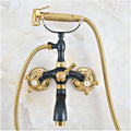Bathtub Faucet with Cold and Hot Water Wall Mounted Brass Shower Tap Dual Handle Set with Bidet Spray Head, Spout, Gold and Black