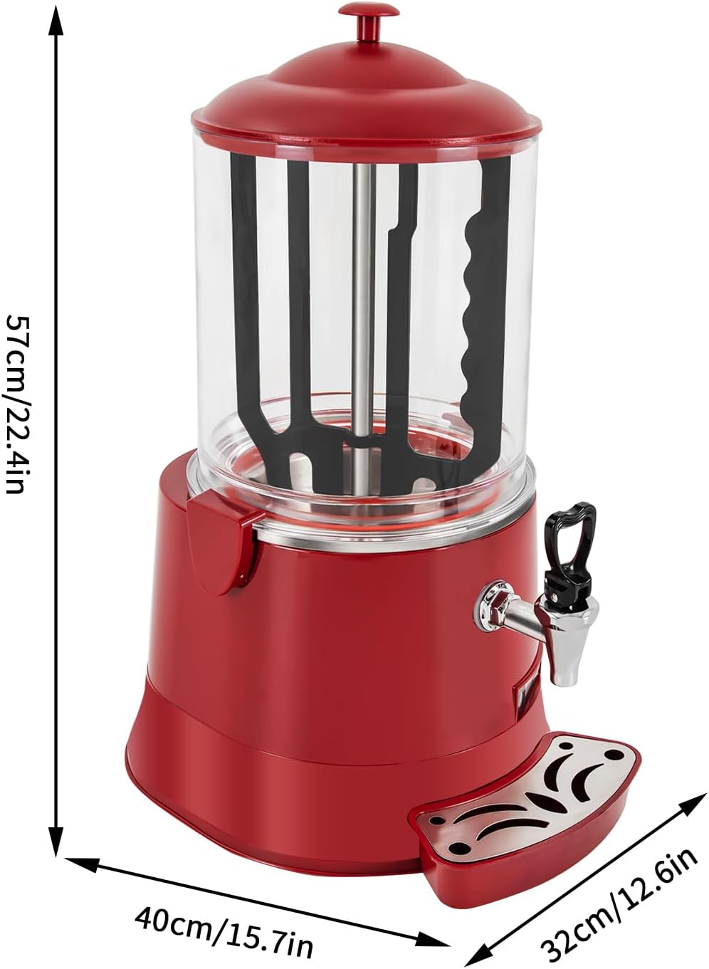 10L Commercial Hot Chocolate Maker Machine Chocolate Dispenser Warmer With Faucet 400W 110V Hot Beverage Warmer for Heating Chocolate Coffee Milk (10L-Red)