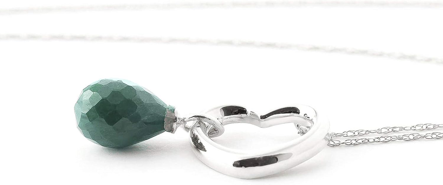 Galaxy Gold GG 14K Gold Open Heart with Genuine Emerald Drop Pendant Necklace