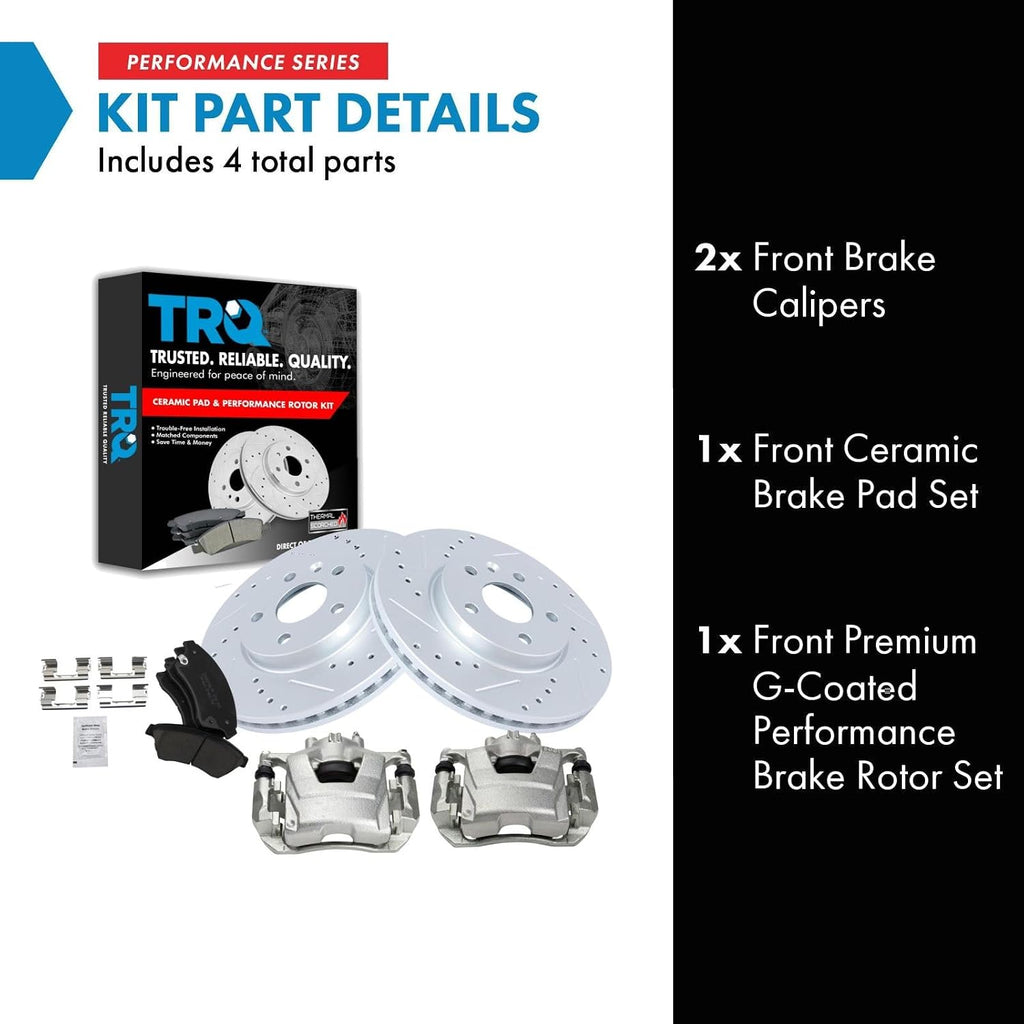 TRQ Performance Front Brake Pad and Rotor Set Ceramic Vented G Coated Rotors Calipers Compatible with 2011-2015 Chevrolet Cruze 2016 Cruze Limited 2012-2017 Sonic
