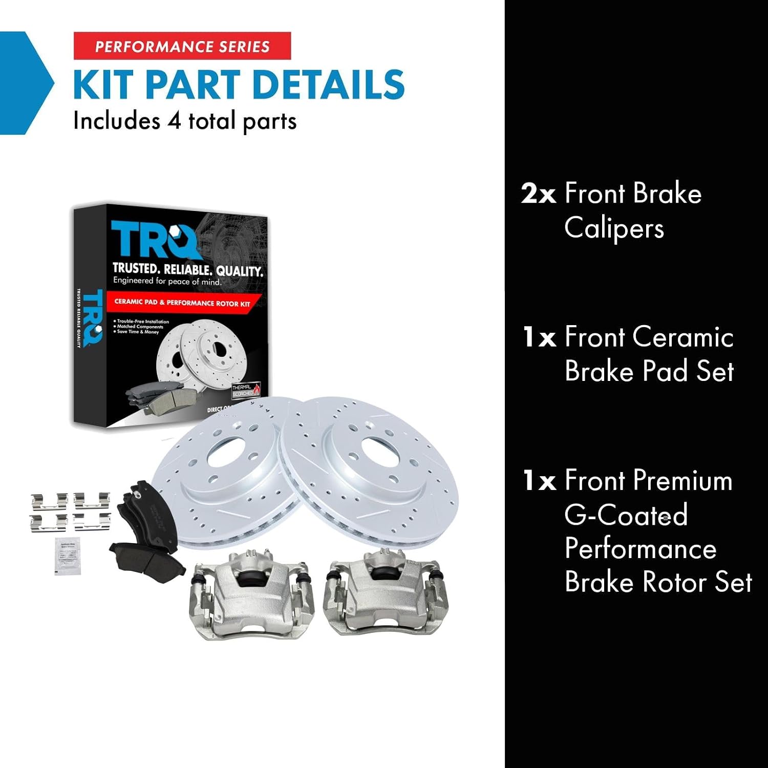 TRQ Performance Front Brake Pad and Rotor Set Ceramic Vented G Coated Rotors Calipers Compatible with 2011-2015 Chevrolet Cruze 2016 Cruze Limited 2012-2017 Sonic