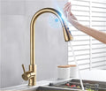 Smart Induction Touch Kitchen Faucets Deck Mount Pull Out Sensor Automatic Hot and Cold Water Mixer Faucet(Brushed Nickel)