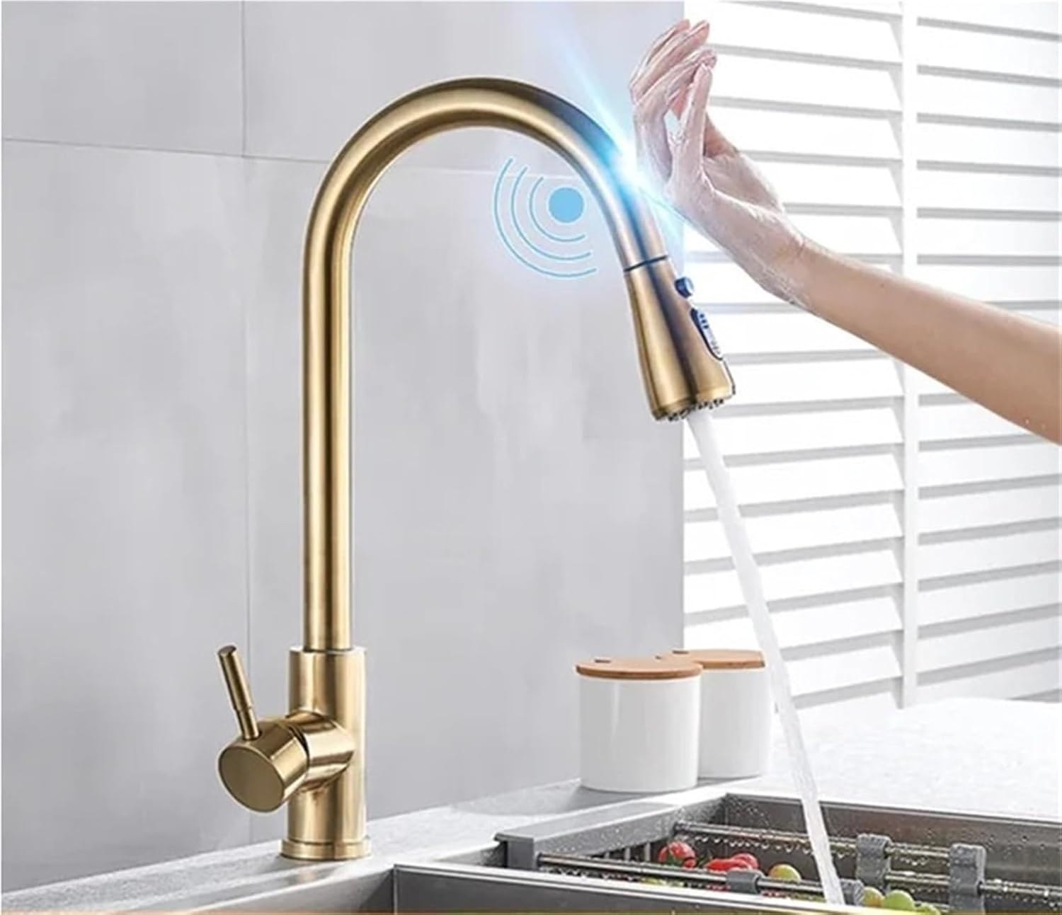 Smart Induction Touch Kitchen Faucets Deck Mount Pull Out Sensor Automatic Hot and Cold Water Mixer Faucet(Brushed Nickel)
