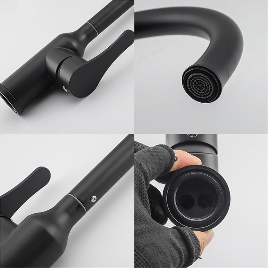 Stainless Steel Kitchen Faucet Black Brushed Kitchen Sink Mixer 360 Degree Rotate Hot Cold Water(1)