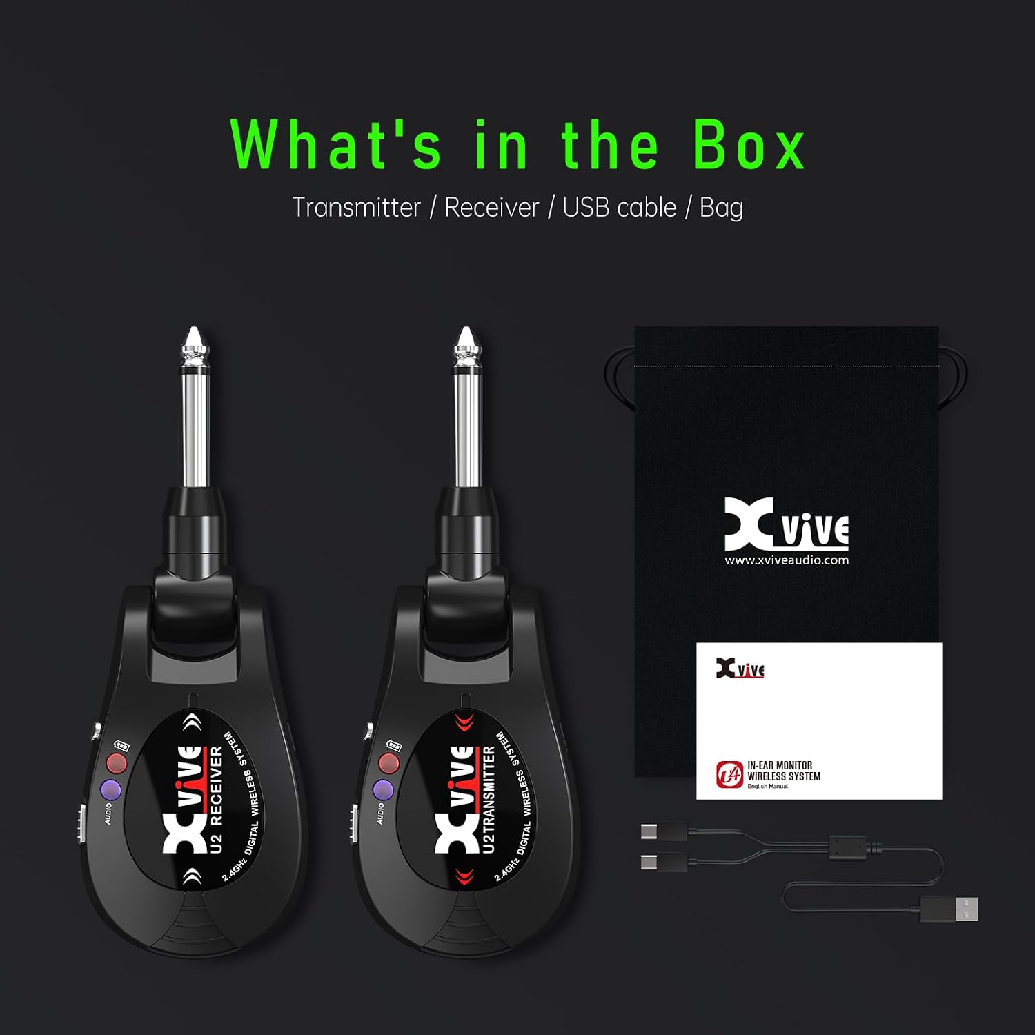 Xvive U2 Wireless Guitar System Rechargeable 2.4GHz Guitar Wireless Transmitter and Receiver for Electric Guitar Bass