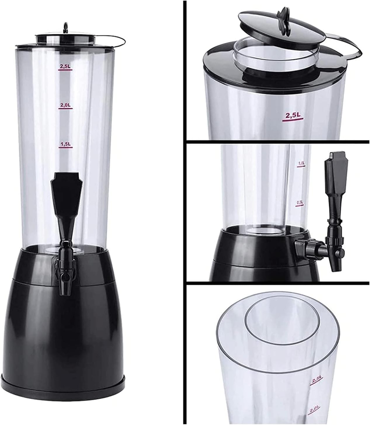 Drink Dispenser 2.5l Beverage Dispenser with Detachable Ice Tube Drink Dispenser with Faucet Buffet Drink Machine Picnic Bar Water Dispenser Beautiful Practical Beer (Black)