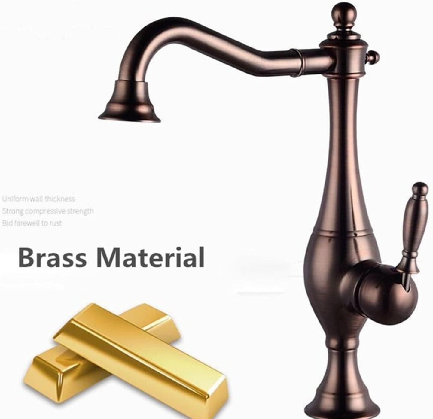 Kitchen Mixer Faucets Hot & Cold Solid Brass Sink Water Taps Single Handle Deck Mounted Crane Vessel(ORB)