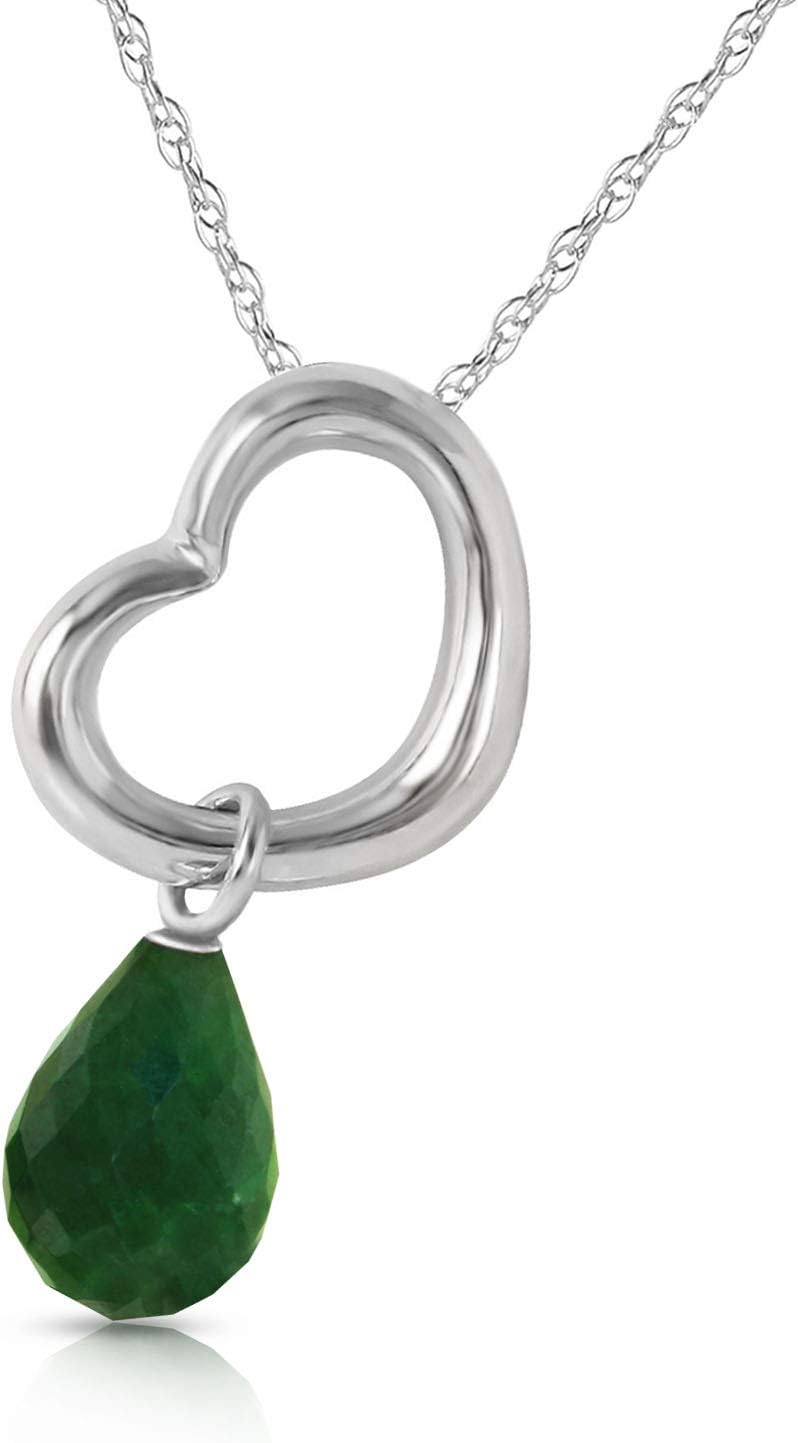 Galaxy Gold GG 14K Gold Open Heart with Genuine Emerald Drop Pendant Necklace