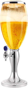 Beer Tower Dispenser 100 Oz Beer Dispenser, Beer Kegerator Mini with Ice Tube Faucet and Lights for Home Bar Pub Party Restaurant, 3L Beverage Tower Dispenser (Silver)